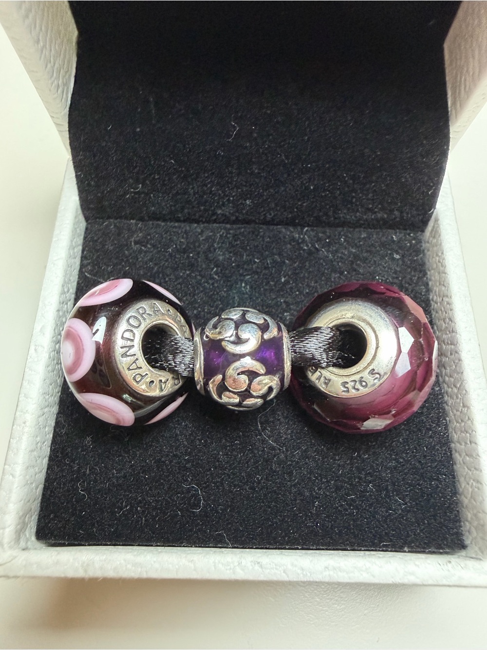 Pandora Purple Murano Glass & Sterling Silver Charm Trio - Retired Set of 3 - Picture 3 of 6